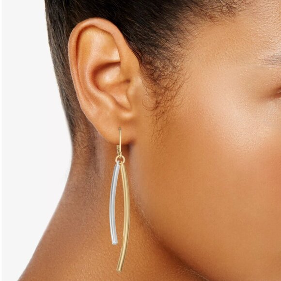 Napier Two Tone Cylinder Drop Earrings - Picture 2 of 6